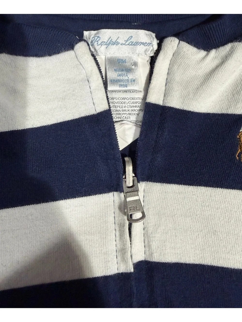 Ralph Lauren Kids Navy & White Striped Zip-Up Hoodie